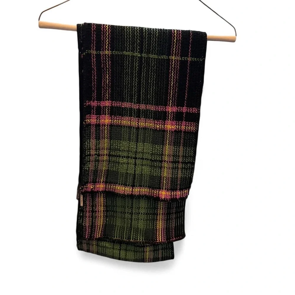 Vintage Y2K Max Mara Weekend Multicolor Plaid Intarsia Knit scarf black pink